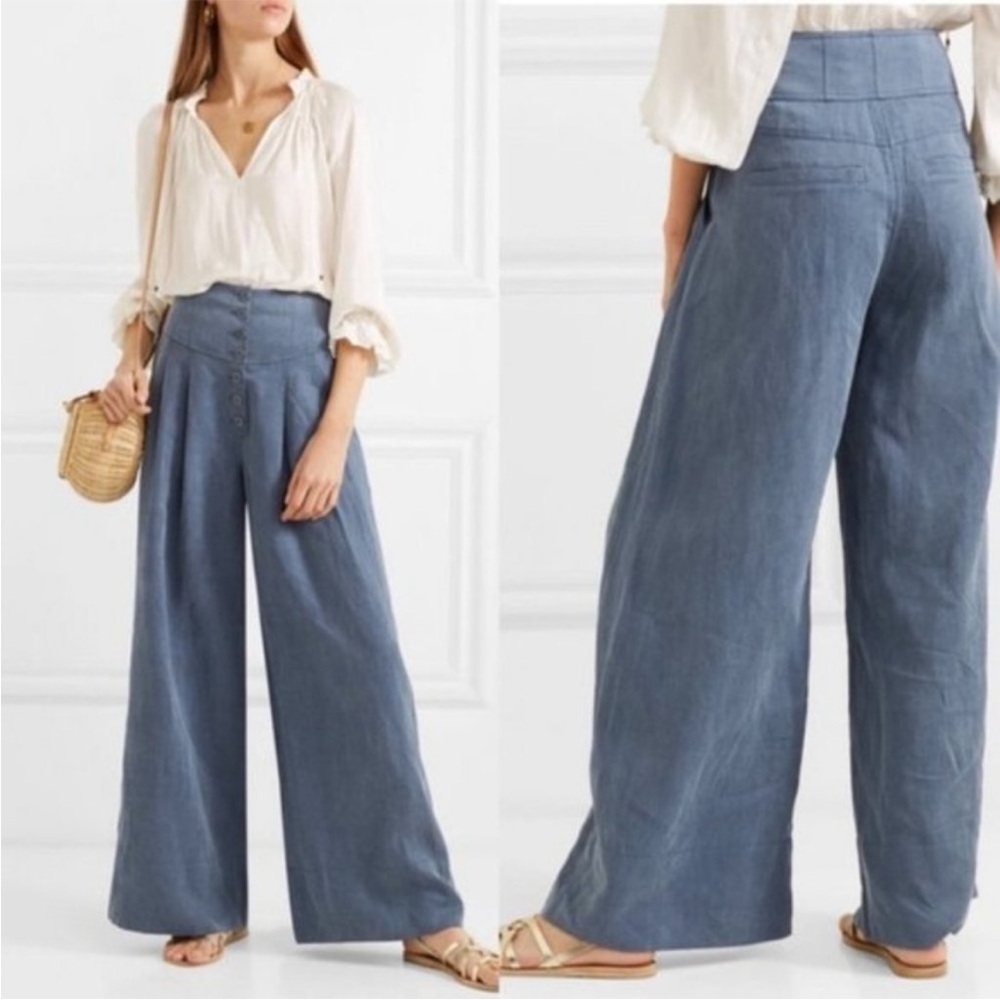 Ulla Johnson Reid Trouser Chambray Wide Leg Pant Size 4 Preppy Classic Capsule